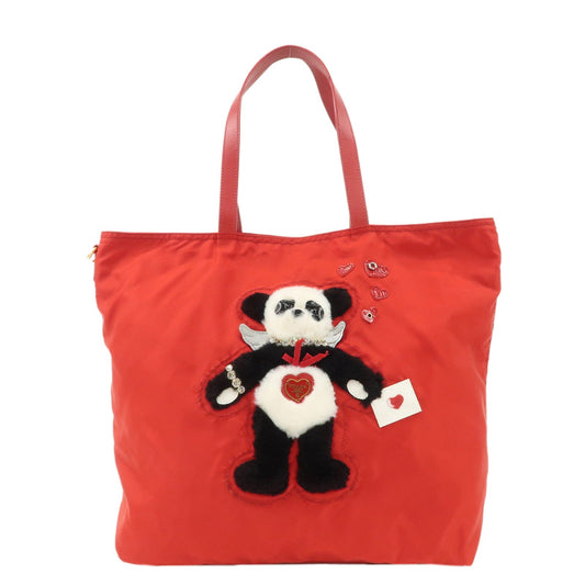 Prada Tote Bag Authentic Le ther Panda Shoudler Bag Nylon Red