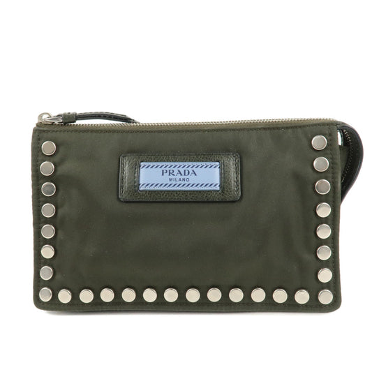 Prada Travel Bag Tessuto Travel Pouch Studs Military HDW Silver