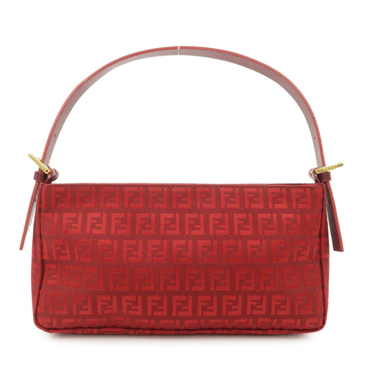 Fendi Shoulder Bag Zucchino Purse d Leather Canvas Red