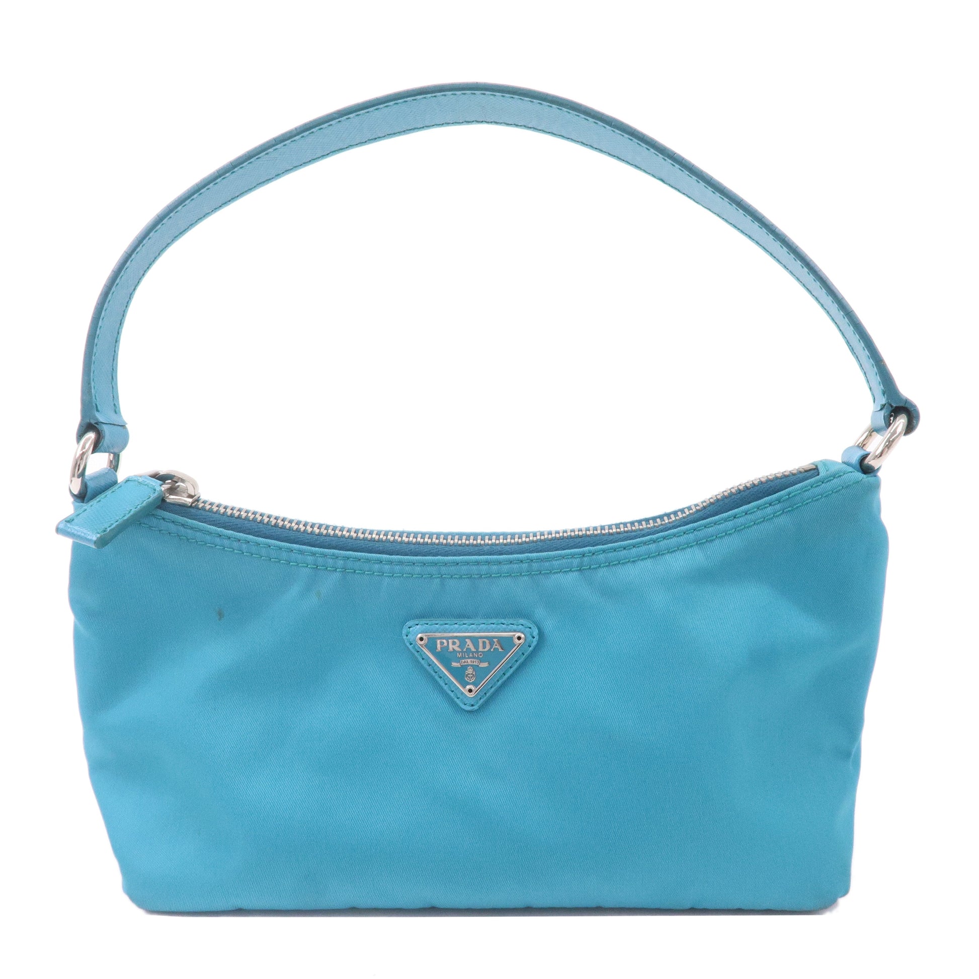 Prada Shoulder Bag Pouch Turquoise Leather Nylon Blue