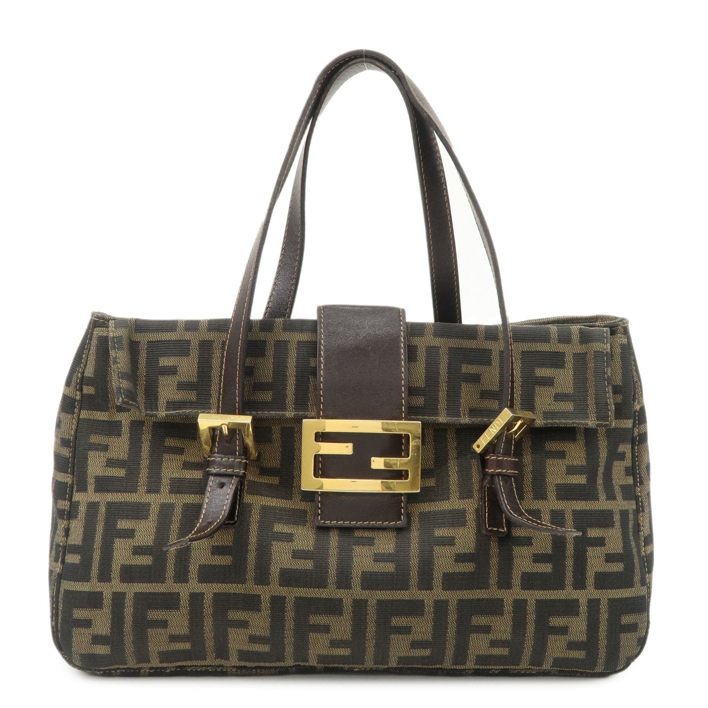 Fendi Zucca Hand Bag Hardware d Leather Canvas Black Handbag