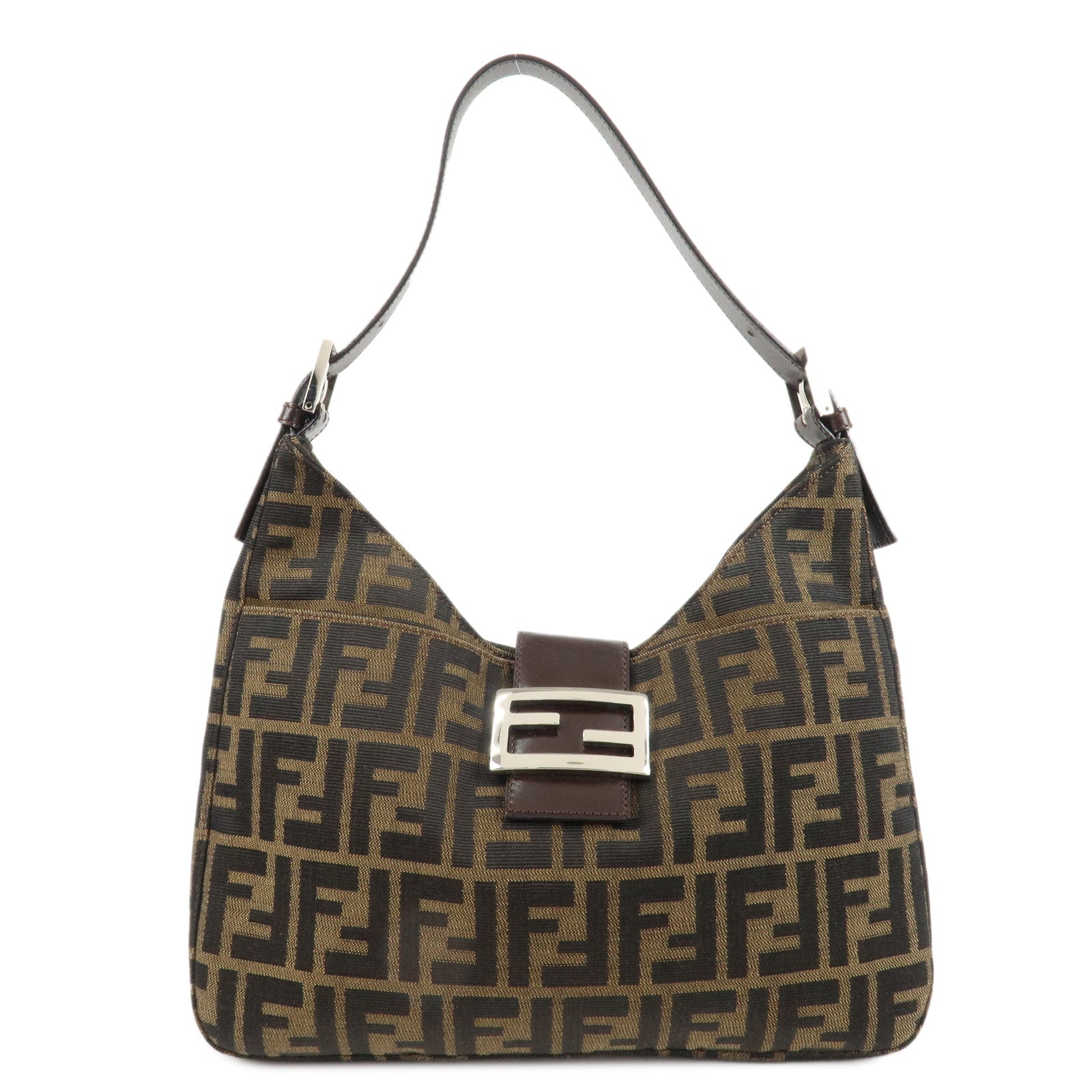 Fendi Shoulder Bag Zucca d Leather Canvas Black