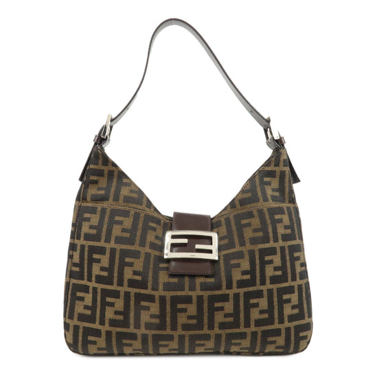 Fendi Shoulder Bag Zucca d Leather Canvas Black