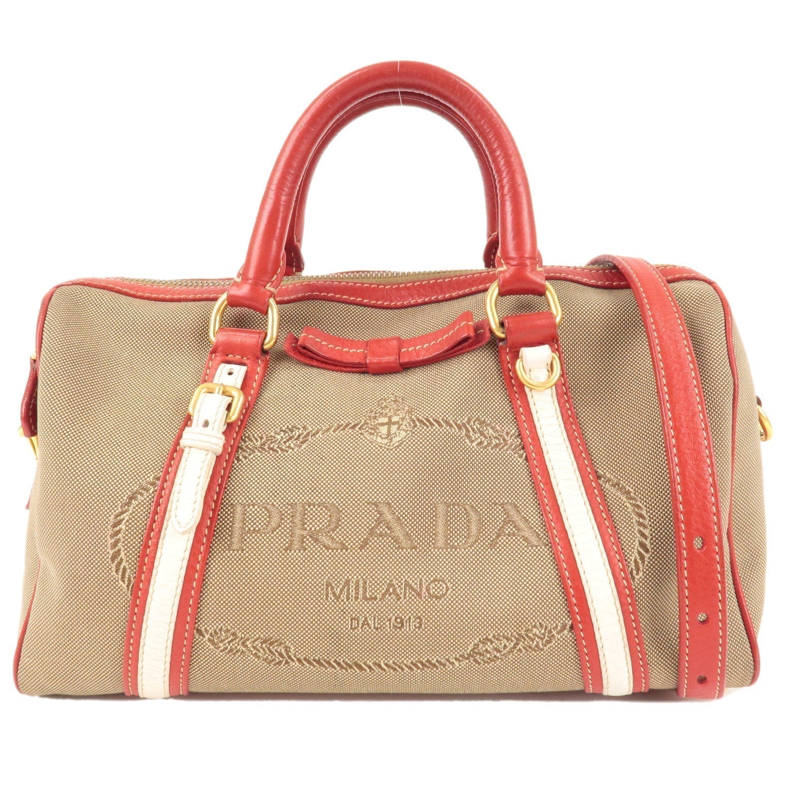 Prada Prada Logo Jacquard Canvas Leather 2Way Shoulder Bag