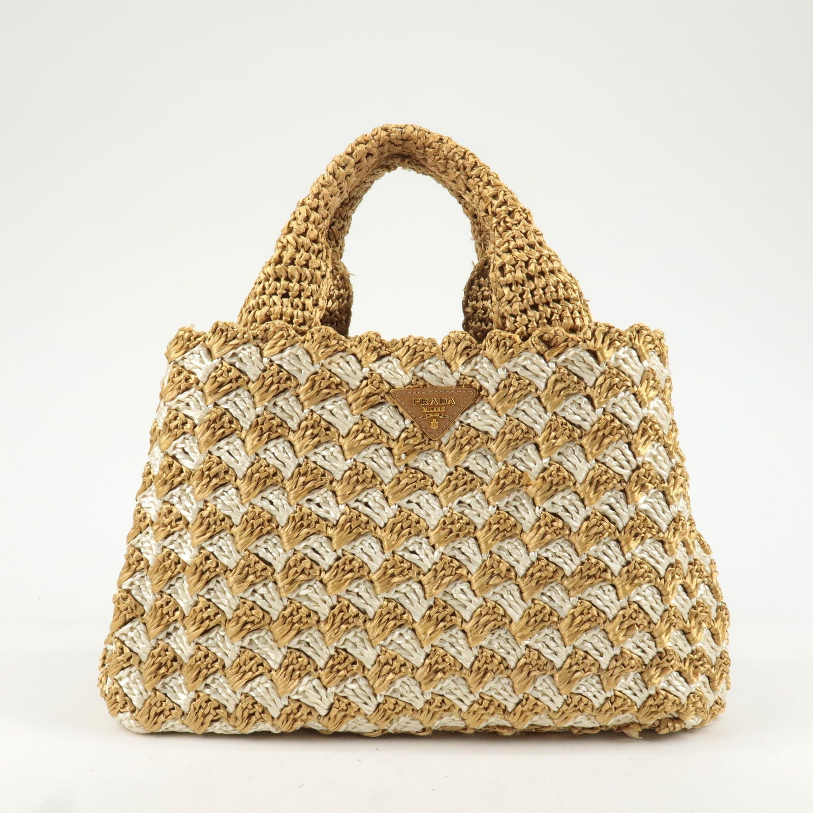 Prada Prada Logo Raffia Crochet Tote Bag Hand Bag
