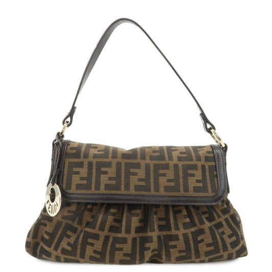 Fendi Shoulder Bag Zucca d Leather Canvas Brown Beige Brown D