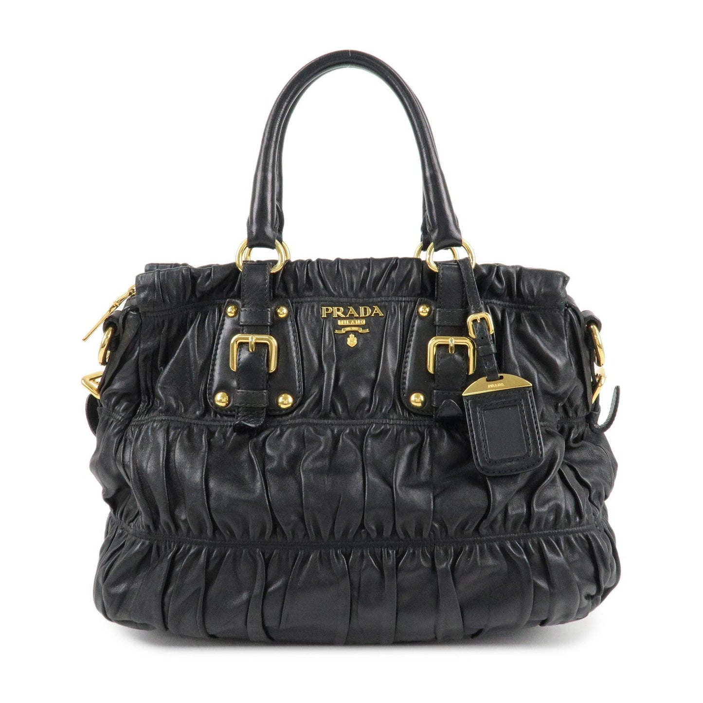 Prada 2way Bag Hand bag Hardware d 2 Leather Black Gold Handbag