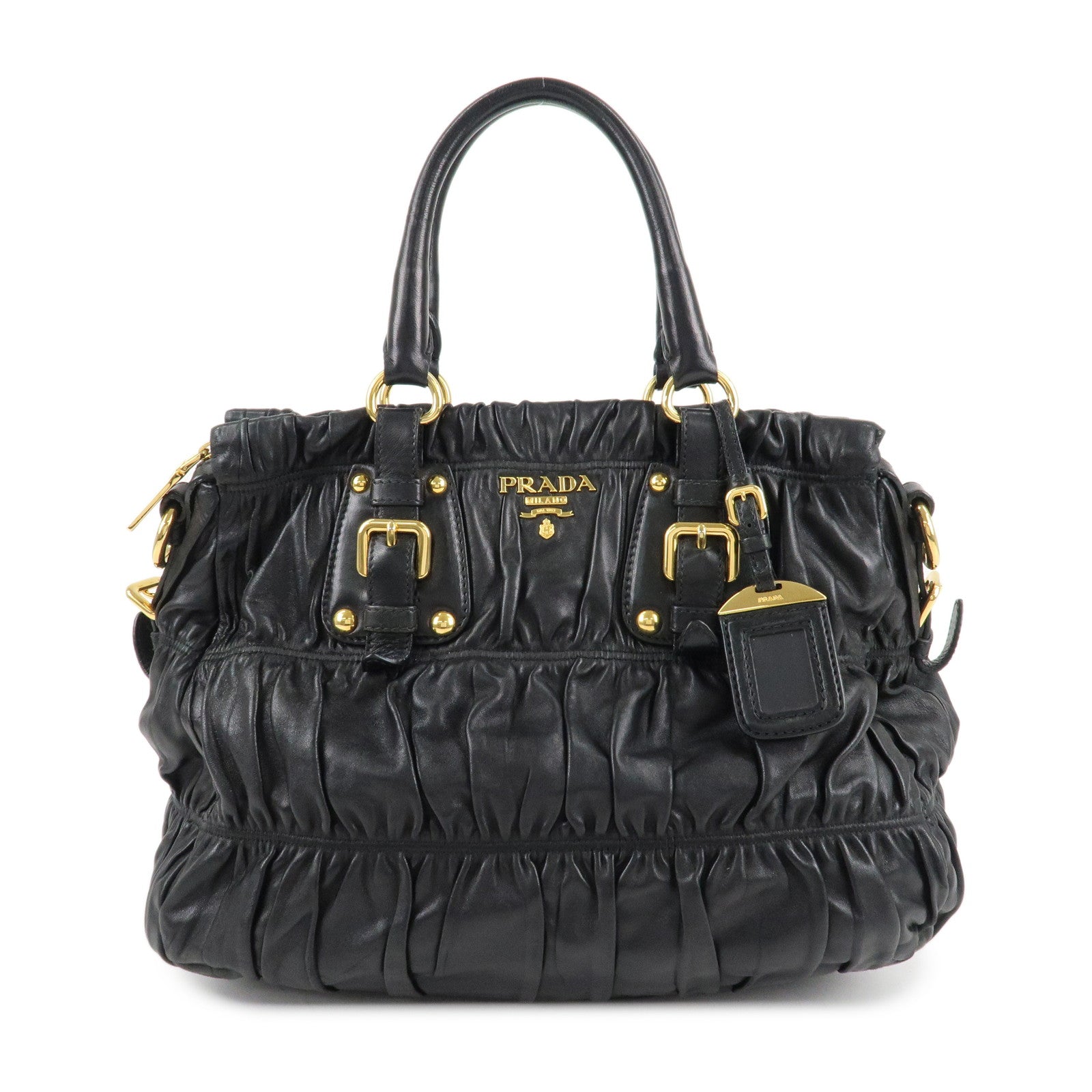 Prada 2way Bag Hand bag Hardware d 2 Leather Black Gold Handbag