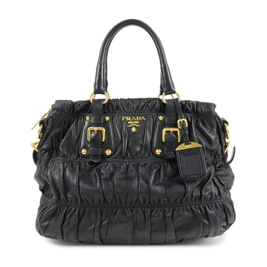 Prada 2way Bag Hand bag Hardware d 2 Leather Black Gold Handbag