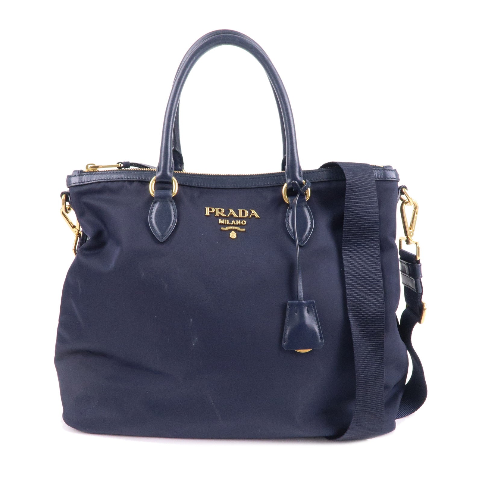 Prada Prada Nylon Leaether Tote Bag Shoulder Bag Navy