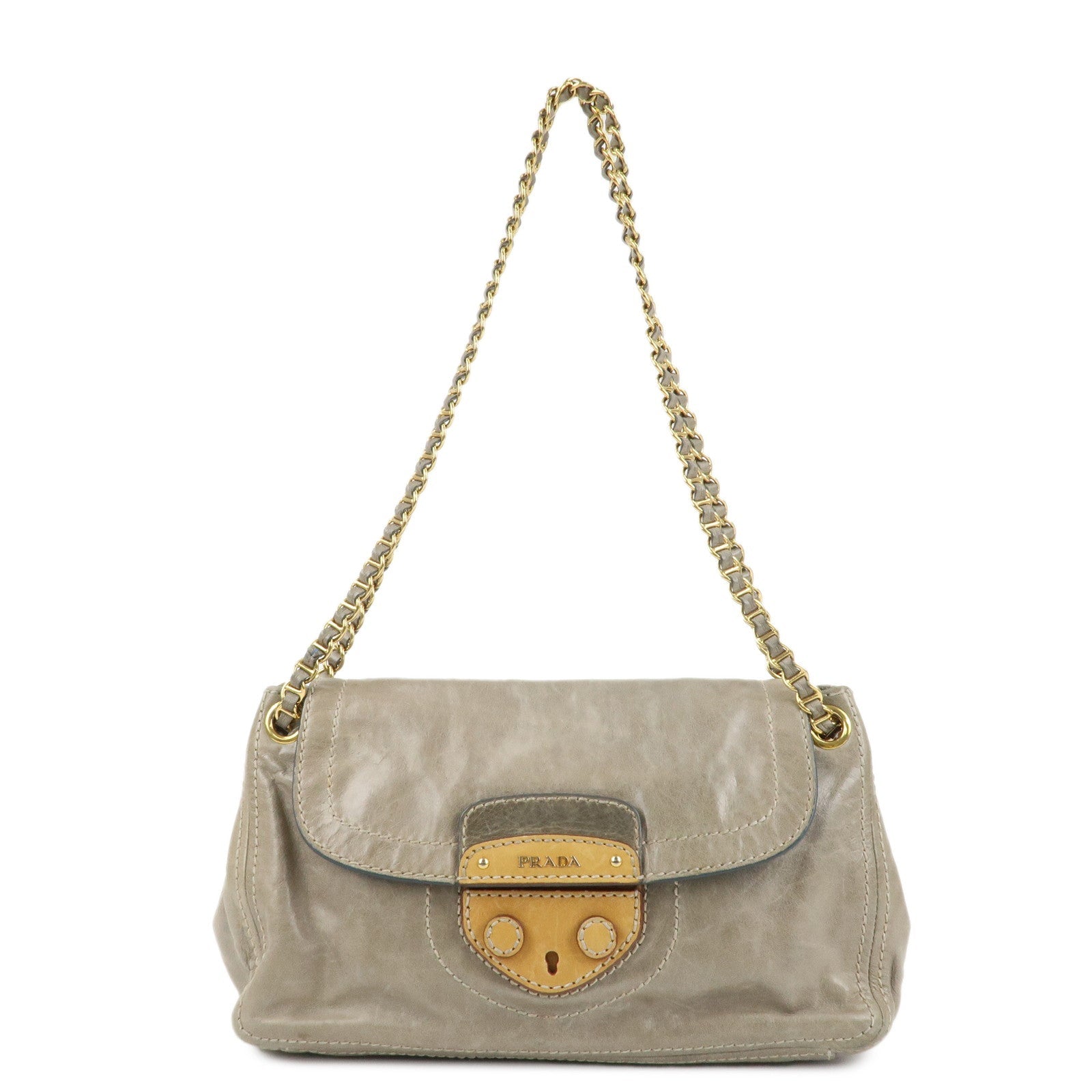 Prada Shoulder Bag d Leather Gray Chain