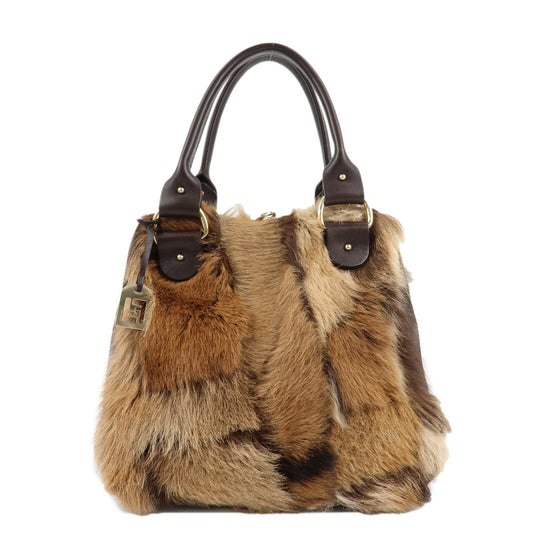 Fendi Tote Bag Fur Hand Bag Shoulder Bag d Leather Brown
