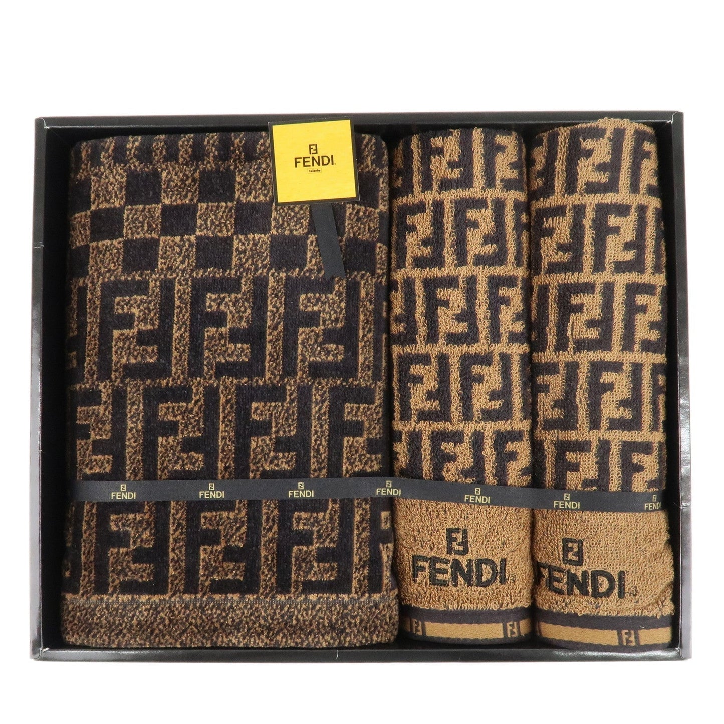 Fendi Zucca Set of 3 Cotton 100% Towel d Black Brown Handbag