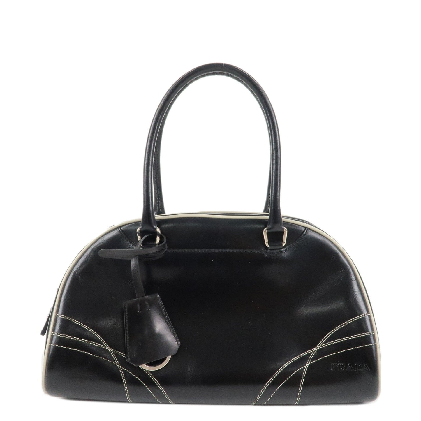 Prada Shoulder Bag Boston Bag HDW d Leather Black Silver
