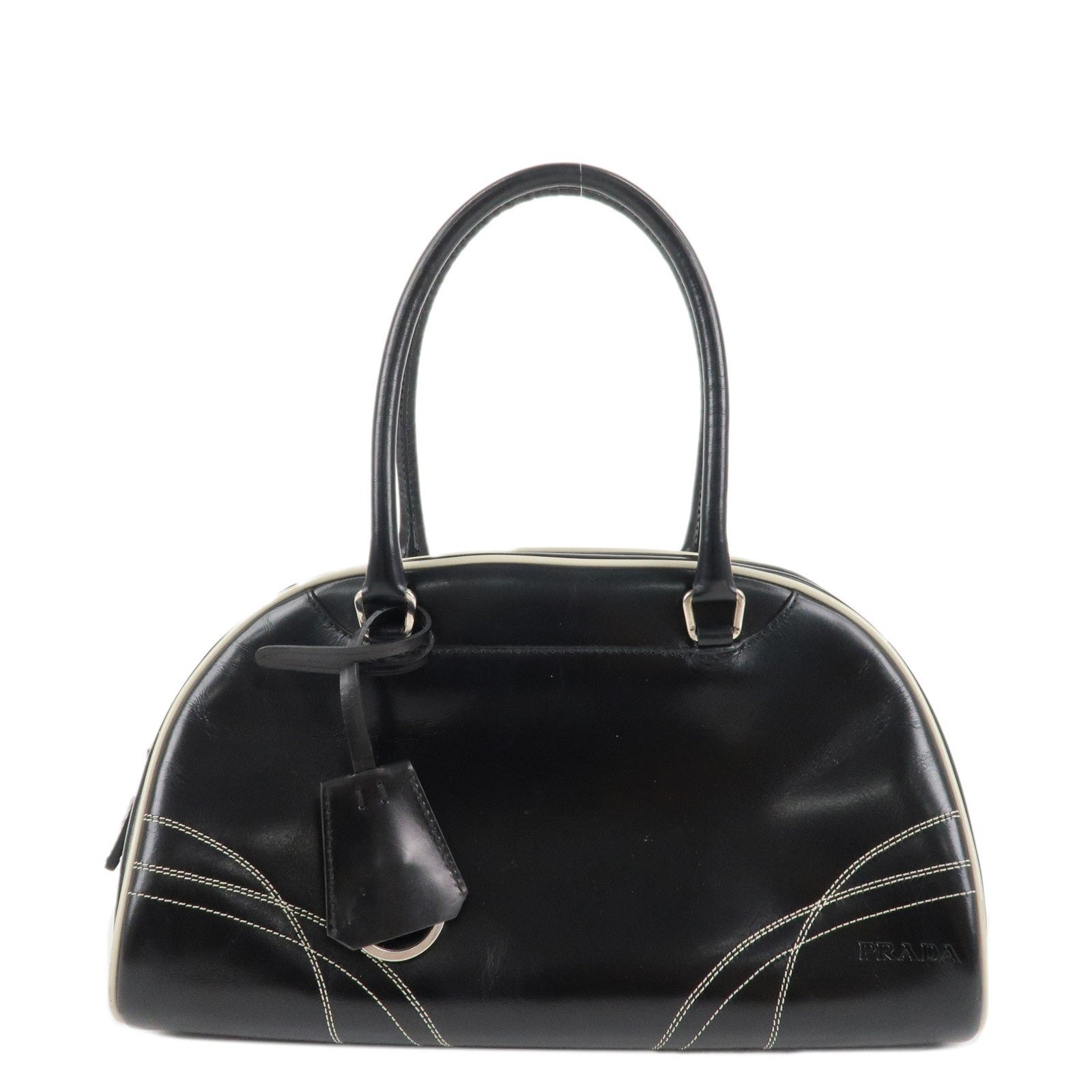 Prada Shoulder Bag Boston Bag HDW d Leather Black Silver