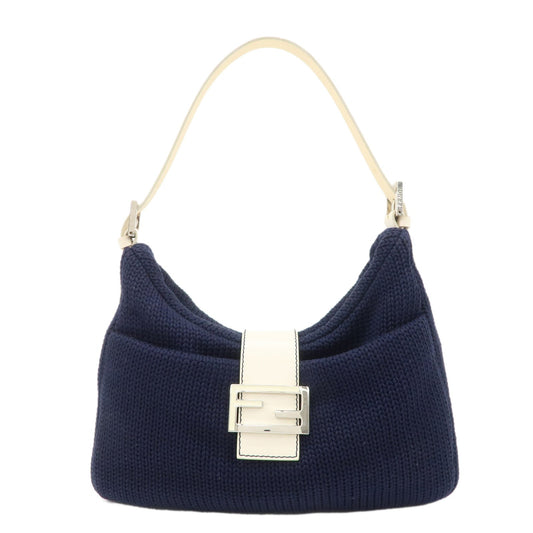 Fendi Shoulder Bag Wool d Leather White Navy