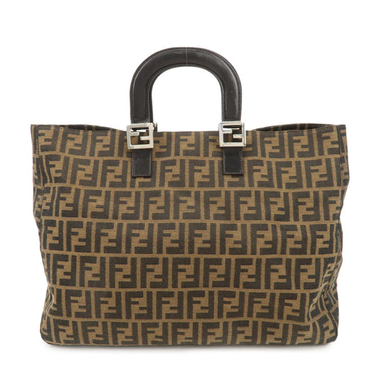 Fendi Tote Bag Zucca d Leather Canvas Black Brown Black D