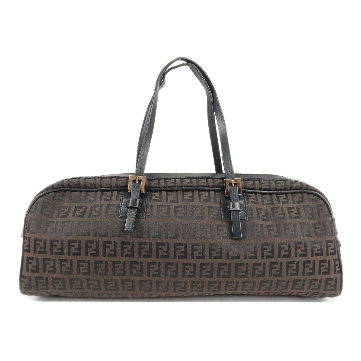 Fendi Zucchino Hand Bag d Leather Canvas Black Handbag