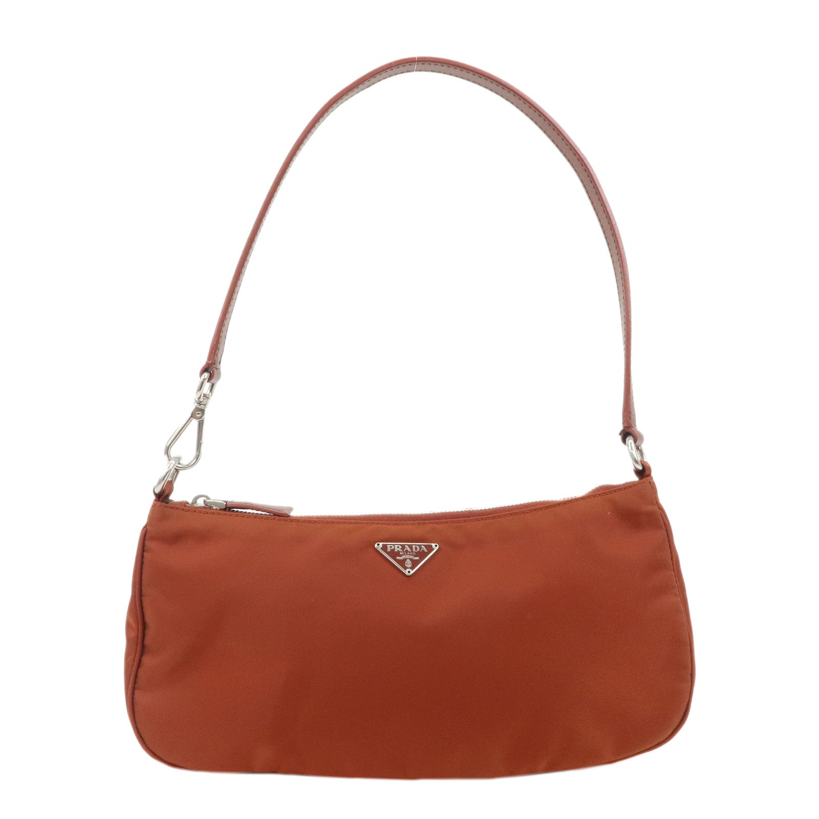 Prada Shoulder Bag Hand Bag Pouch d Leather Nylon Brown