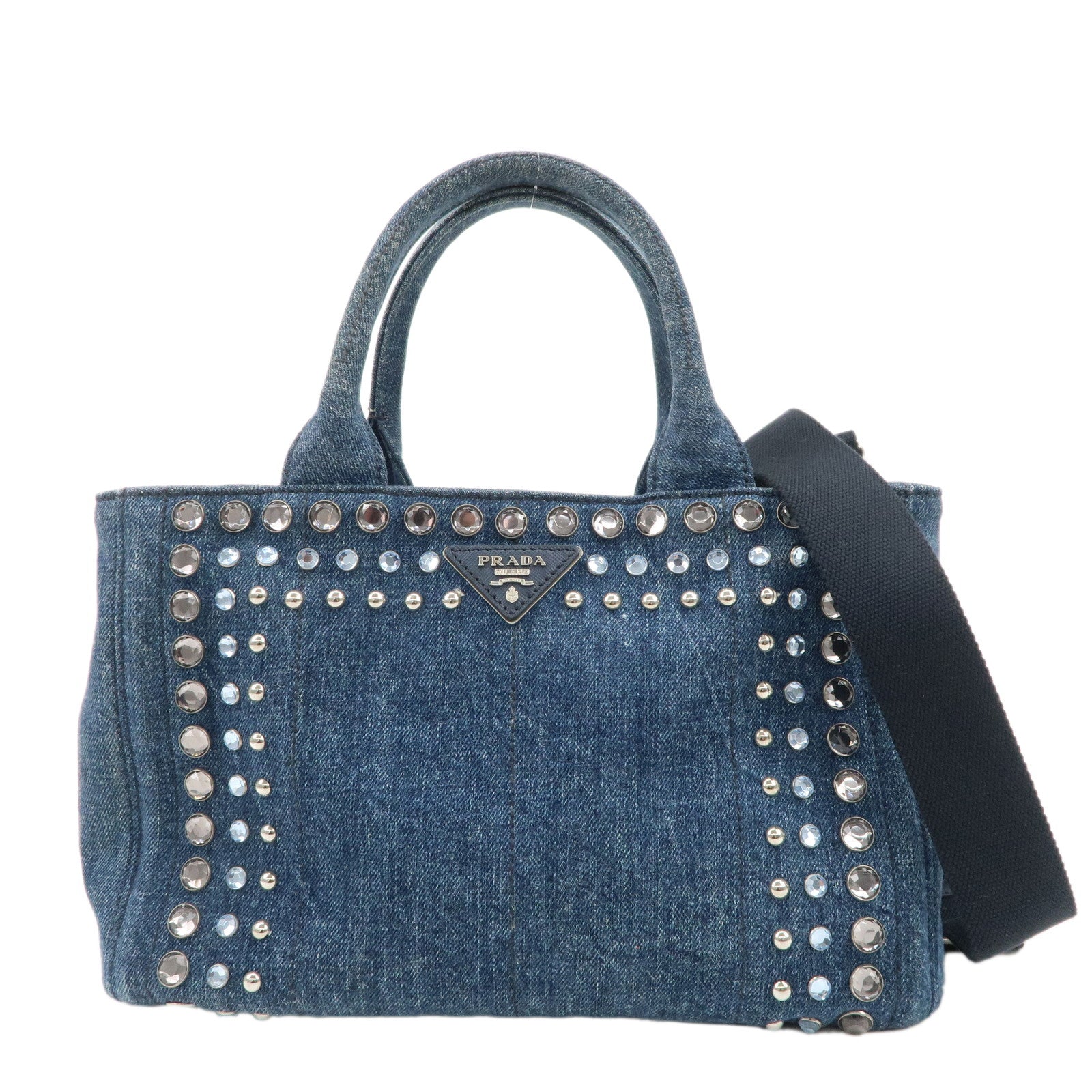 Prada Tote Bag Canapa Bijou 2Way d Leather Denim Blue