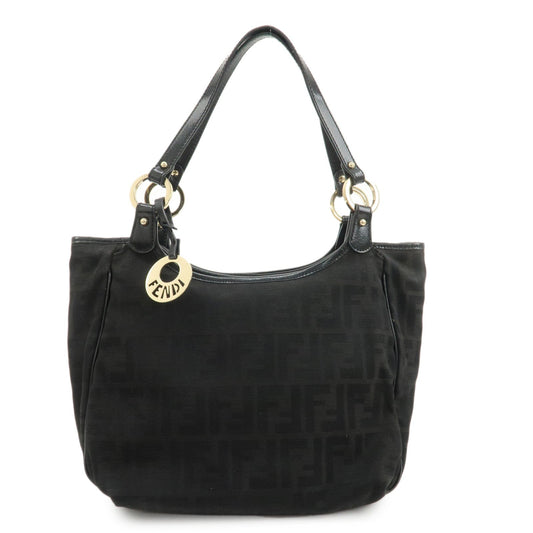 Fendi Tote Bag Zucca Hand Bag d Leather Canvas Black