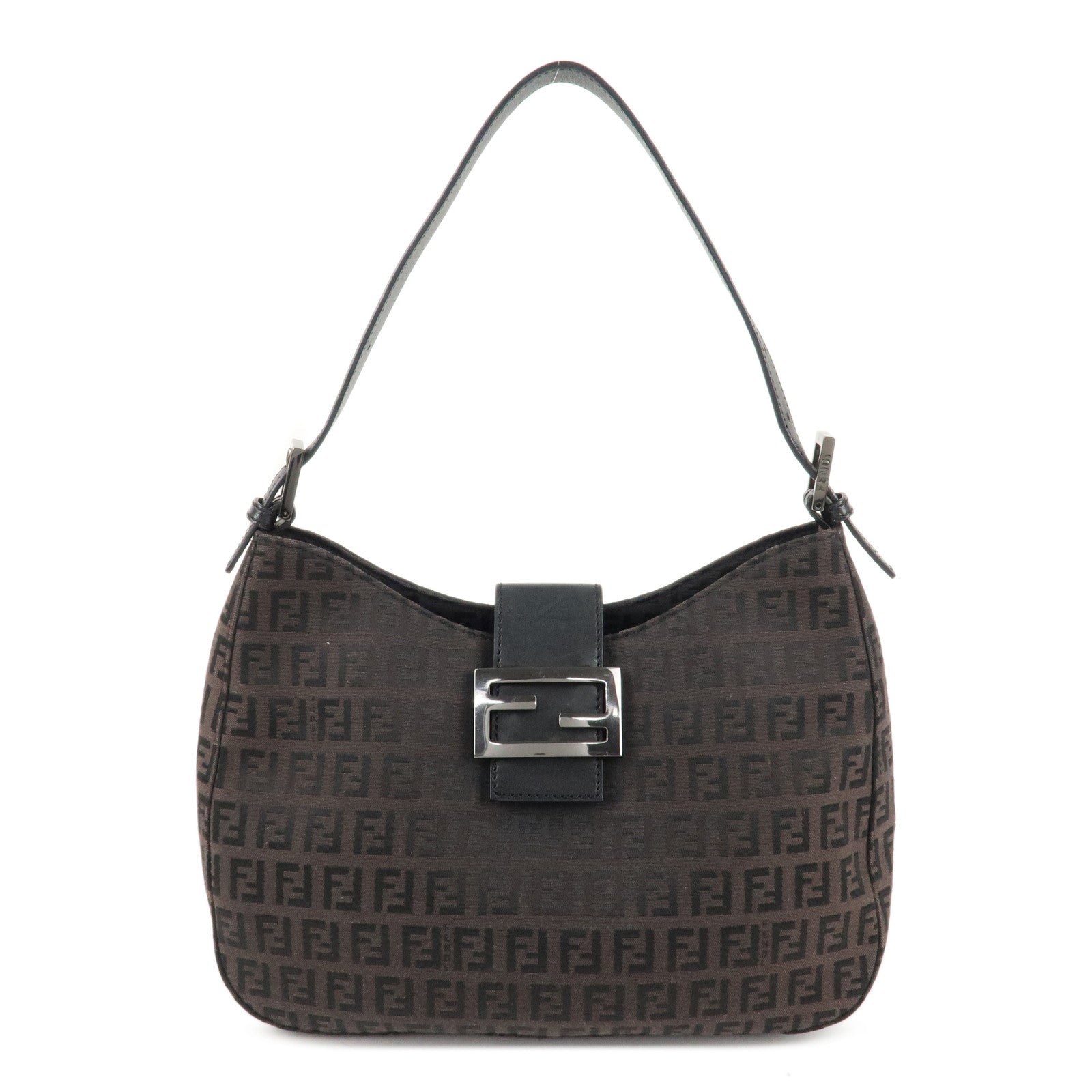 Fendi Shoulder Bag Zucchino d 2 Leather Canvas Black
