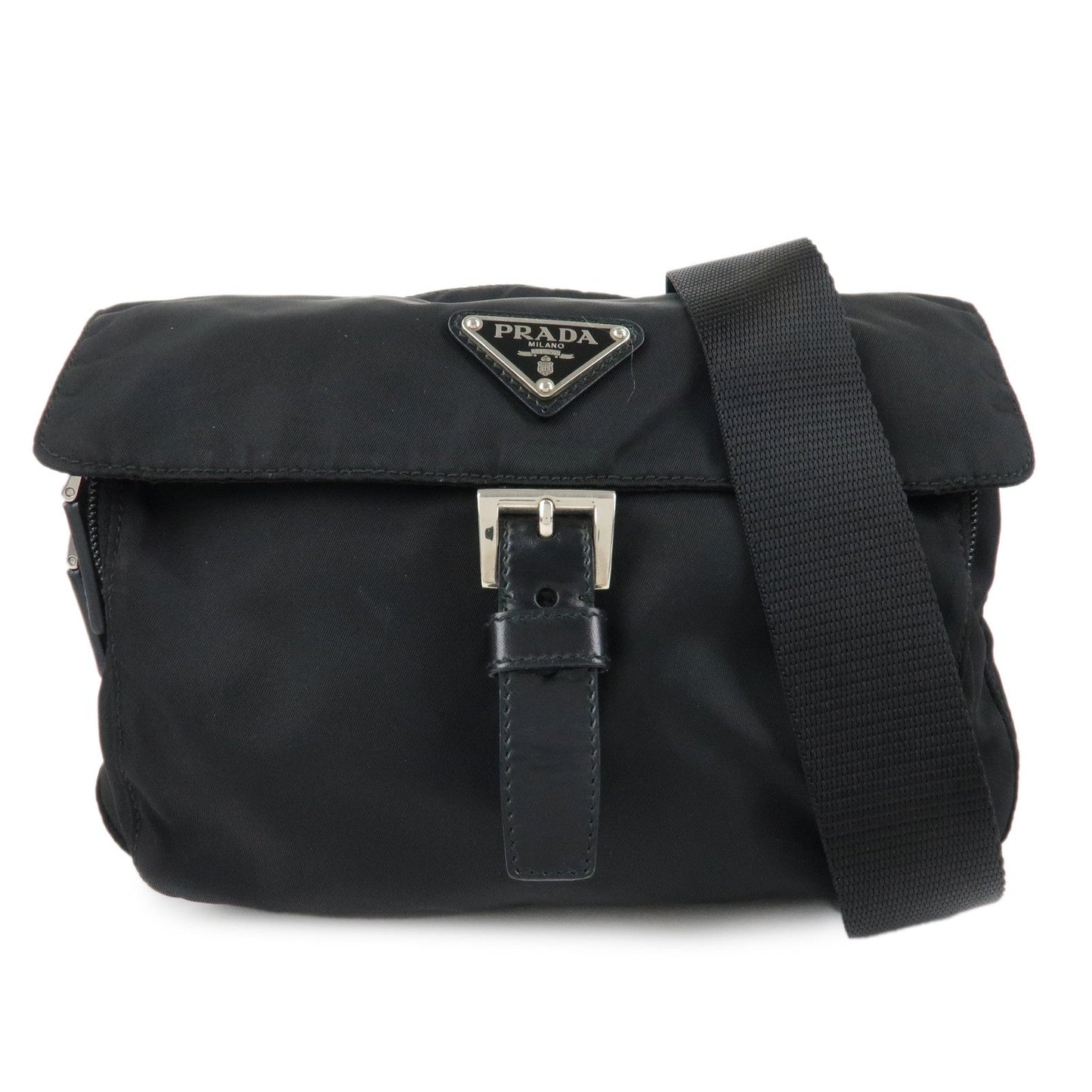Prada Shoulder Bag Triangle d 2 Leather Nylon Black