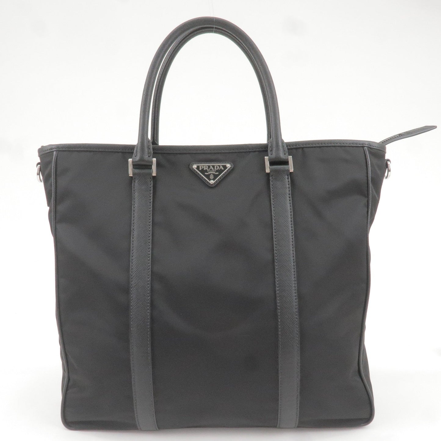 Prada Prada Logo Nylon Leather Tote Bag Nero Black