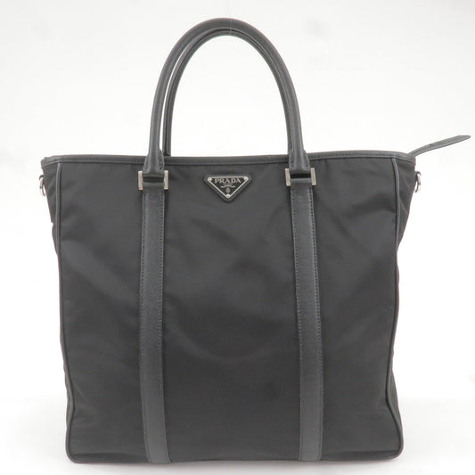 Prada Prada Logo Nylon Leather Tote Bag Nero Black