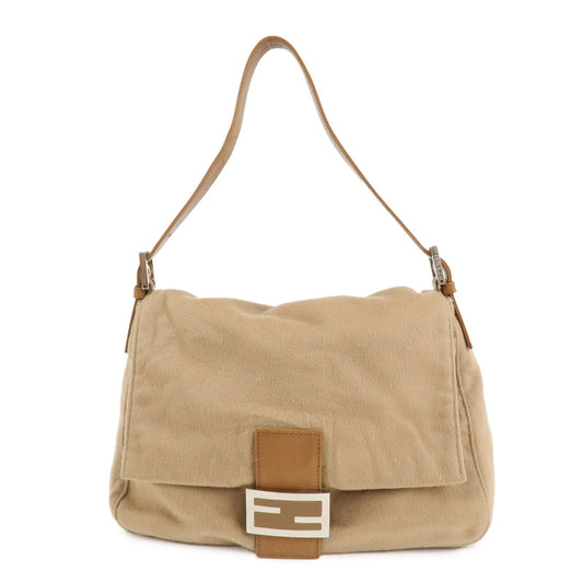 Fendi Shoulder Bag Mamma Baguette Cashmere d Leather Beige