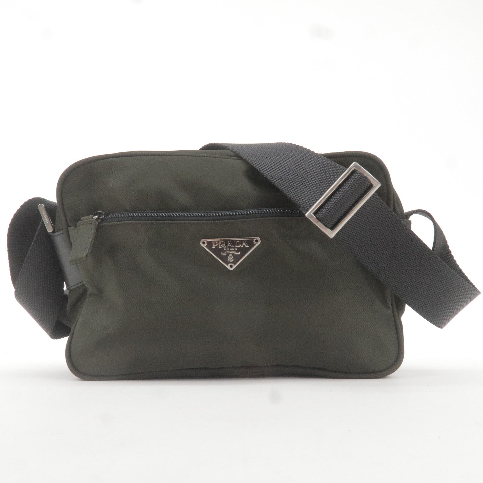 Prada Prada Logo Nylon Leather Shoulder Bag Khaki Black