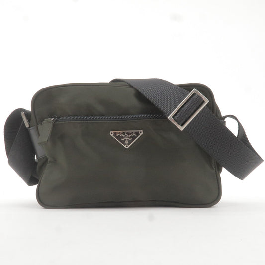 Prada Prada Logo Nylon Leather Shoulder Bag Khaki Black