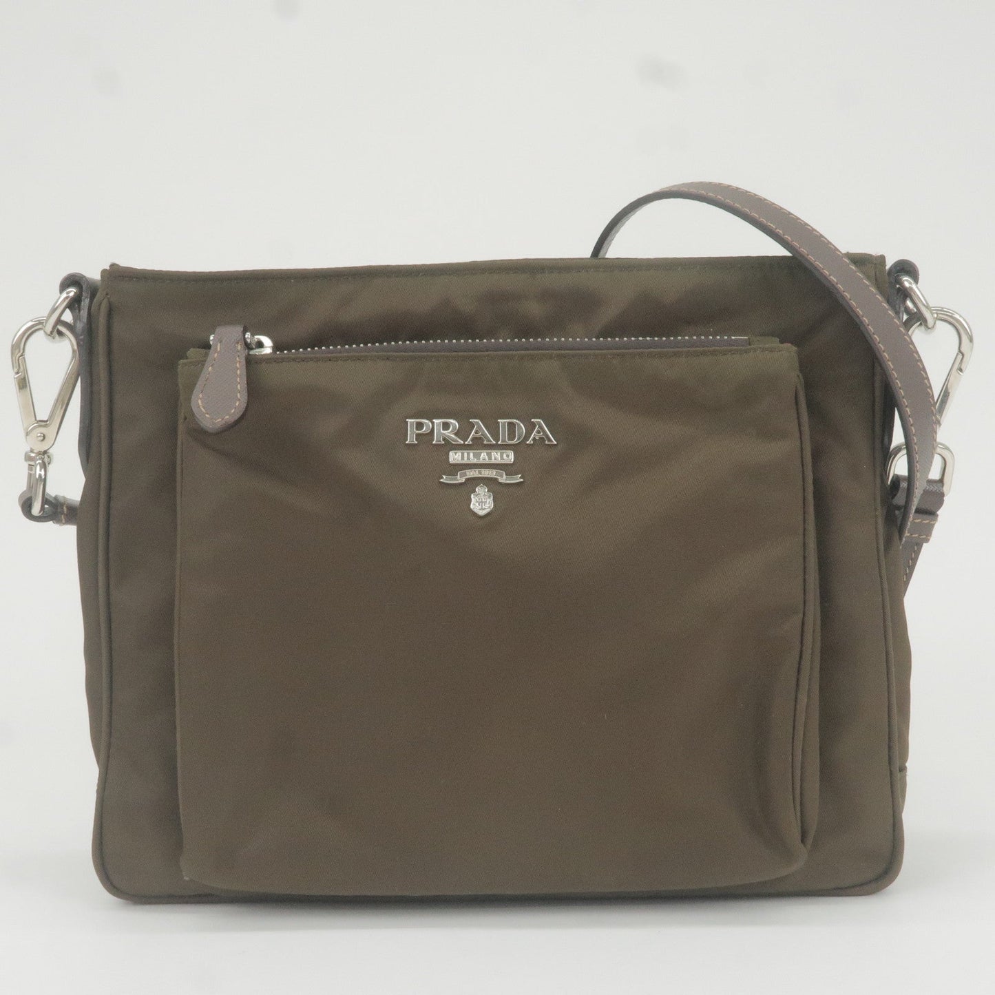 Prada Prada Logo Nylon Leather Shoulder Bag Purse Khaki