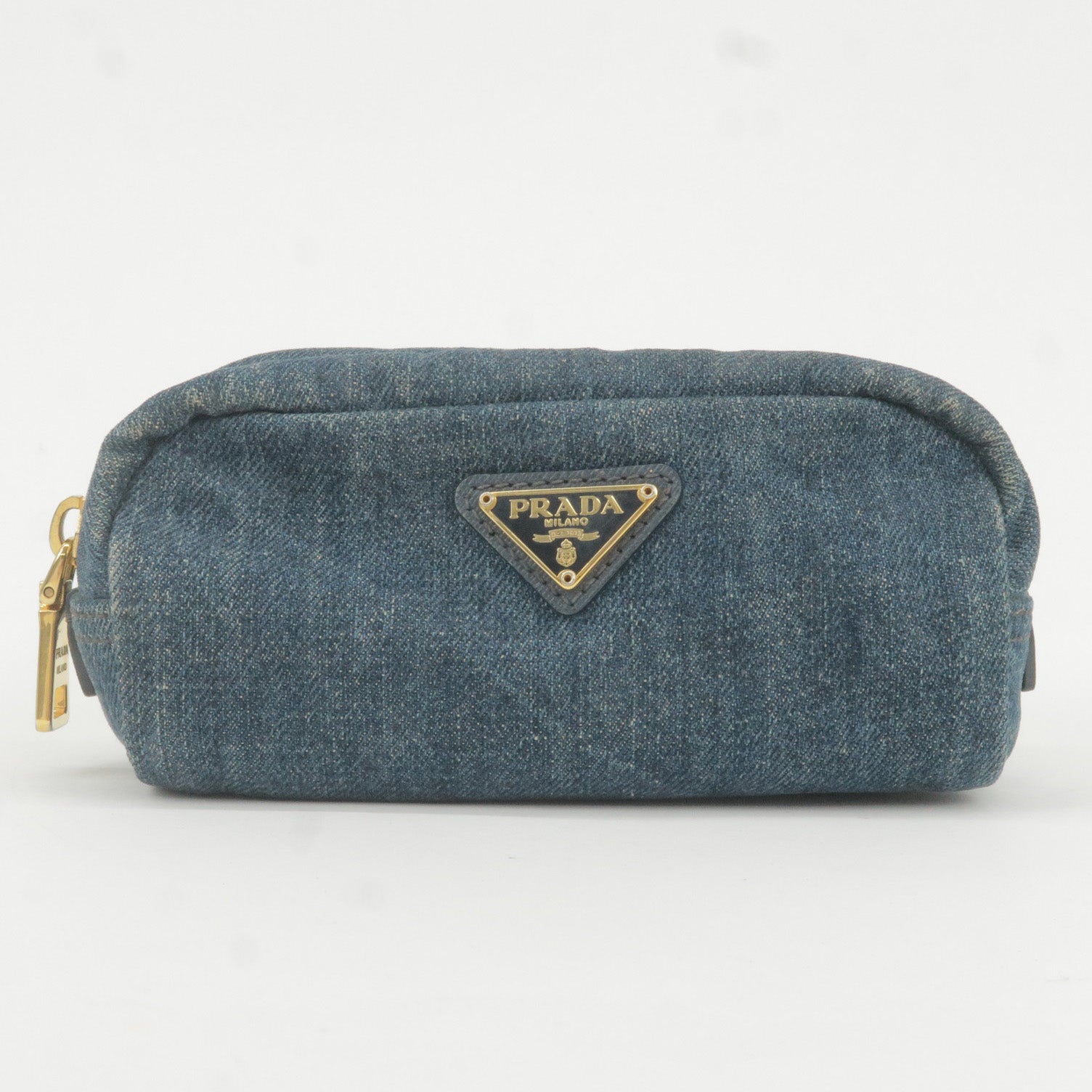 Prada Prada Logo Cosmetic Pouch Clutch Bag Navy Gold