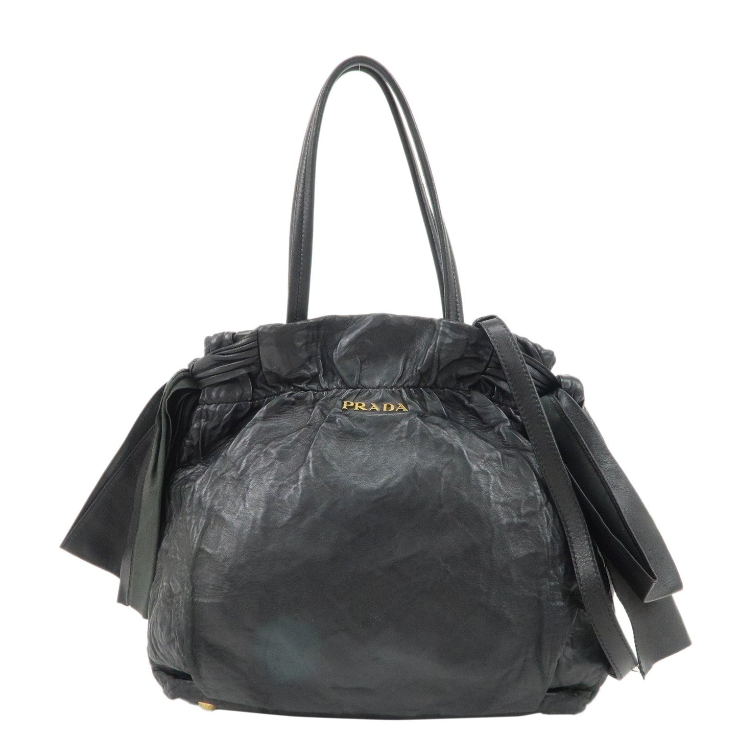 Prada Shoulder Bag Ribbon 2Way Bag Hand Bag d Leather Black