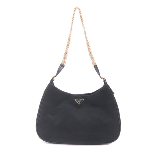 Prada Shoulder Bag Purse Leather Nylon Black