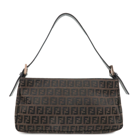 Fendi Shoulder Bag Zucchino Dark d Leather Canvas Black