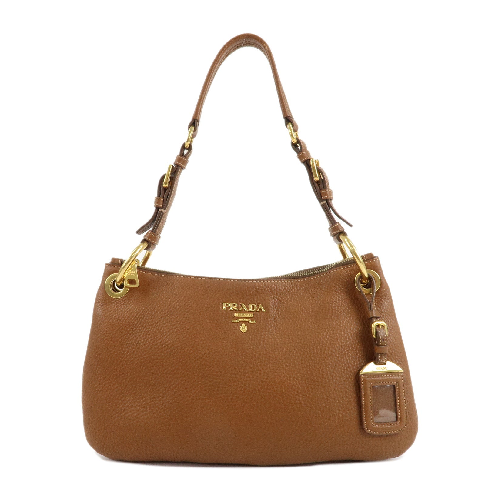 Prada Shoulder Bag Hardware d Leather Brown Gold
