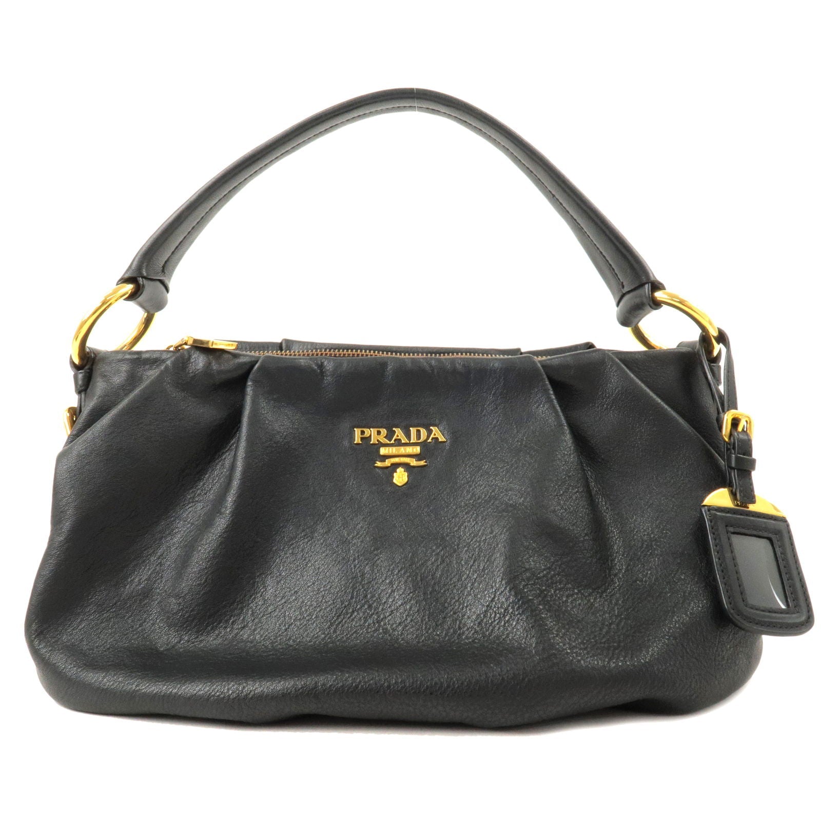 Prada Prada Logo Leather Shoulder Bag Black Gold Hardware
