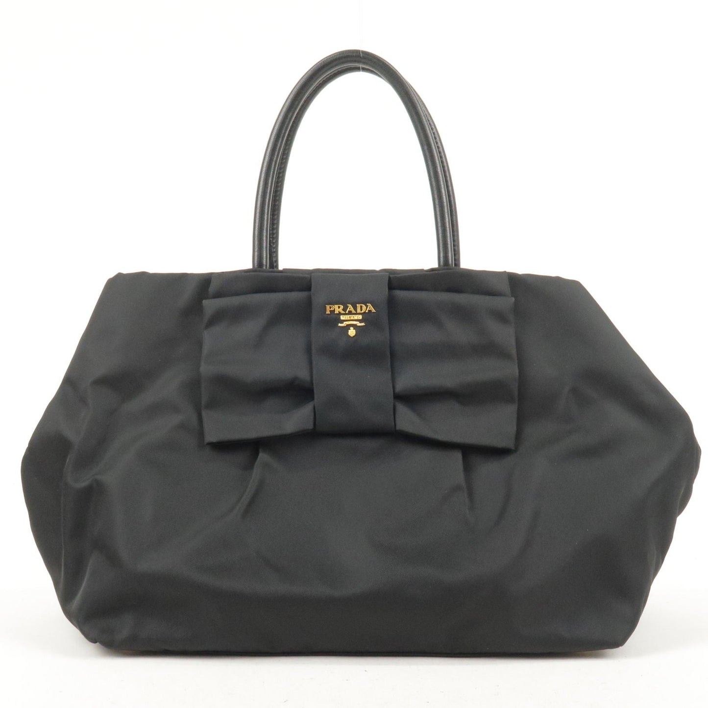 Prada Prada Nylon Leather Ribbon Tote Bag Nero Black