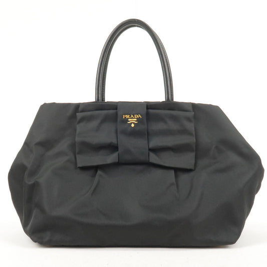 Prada Prada Nylon Leather Ribbon Tote Bag Nero Black