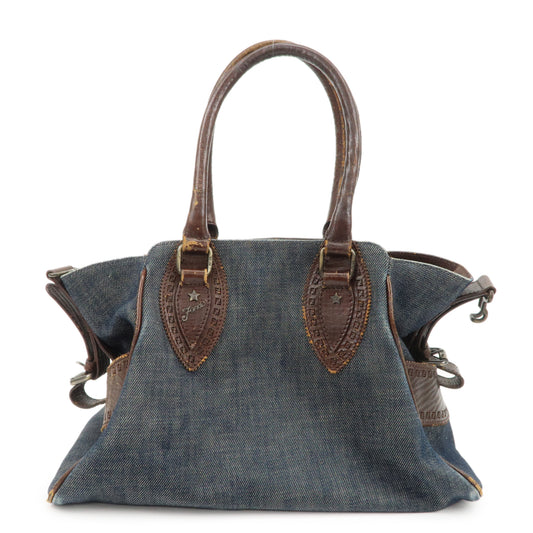 Fendi Shoulder Bag Ethnico d Leather Denim Brown