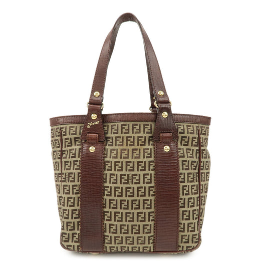 Fendi Tote Bag Zucchino Khaki d Leather Canvas Brown