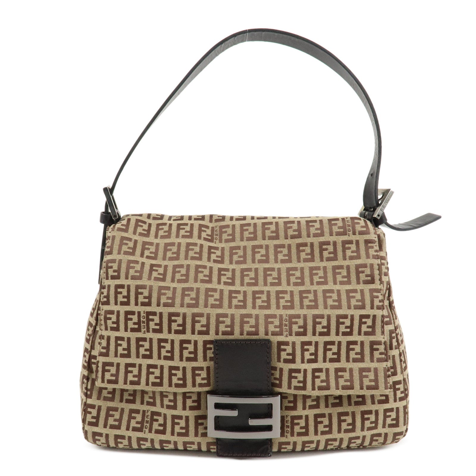 Fendi Shoulder Bag Zucchino Mamma d Leather Canvas Bucket