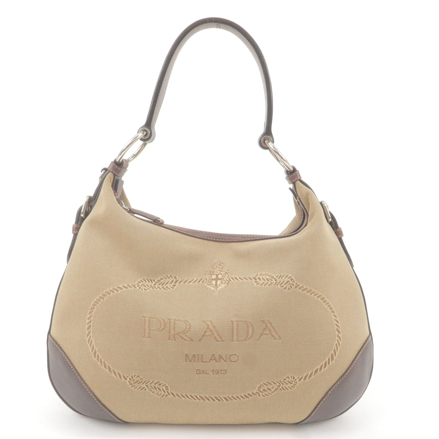 Prada Prada Logo Jacquard Leather Shoulder Bag Beige Brown Brown 36505 6
