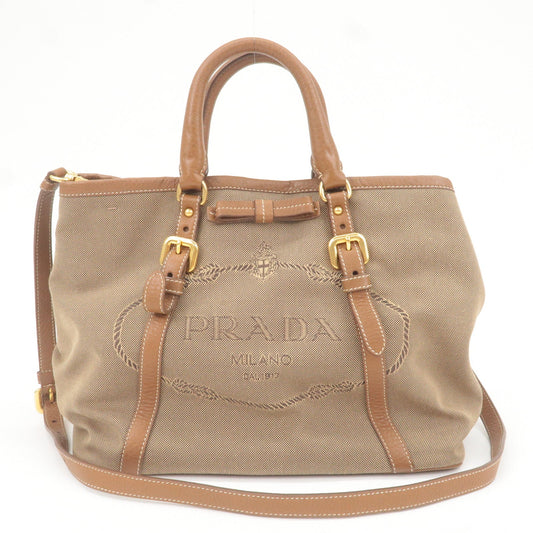 Prada Prada Logo Jacquard Leather 2Way Bag Brown Beige Travel Bag