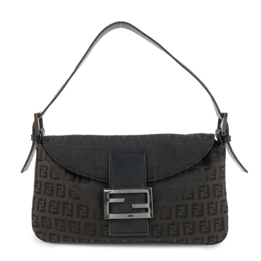Fendi Shoulder Bag Mamma Baguette Zucchino d 2 Leather Canvas Black