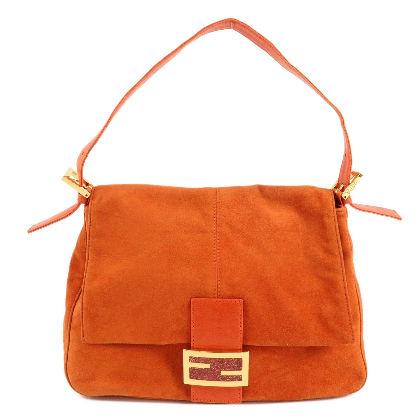 Fendi Shoulder Bag Mamma Baguette d Leather Suede Orange