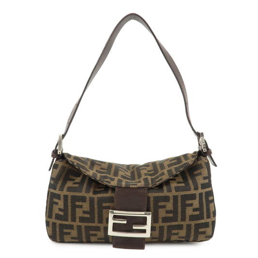 Fendi Shoulder Bag Zucca d 4 Leather Canvas Black