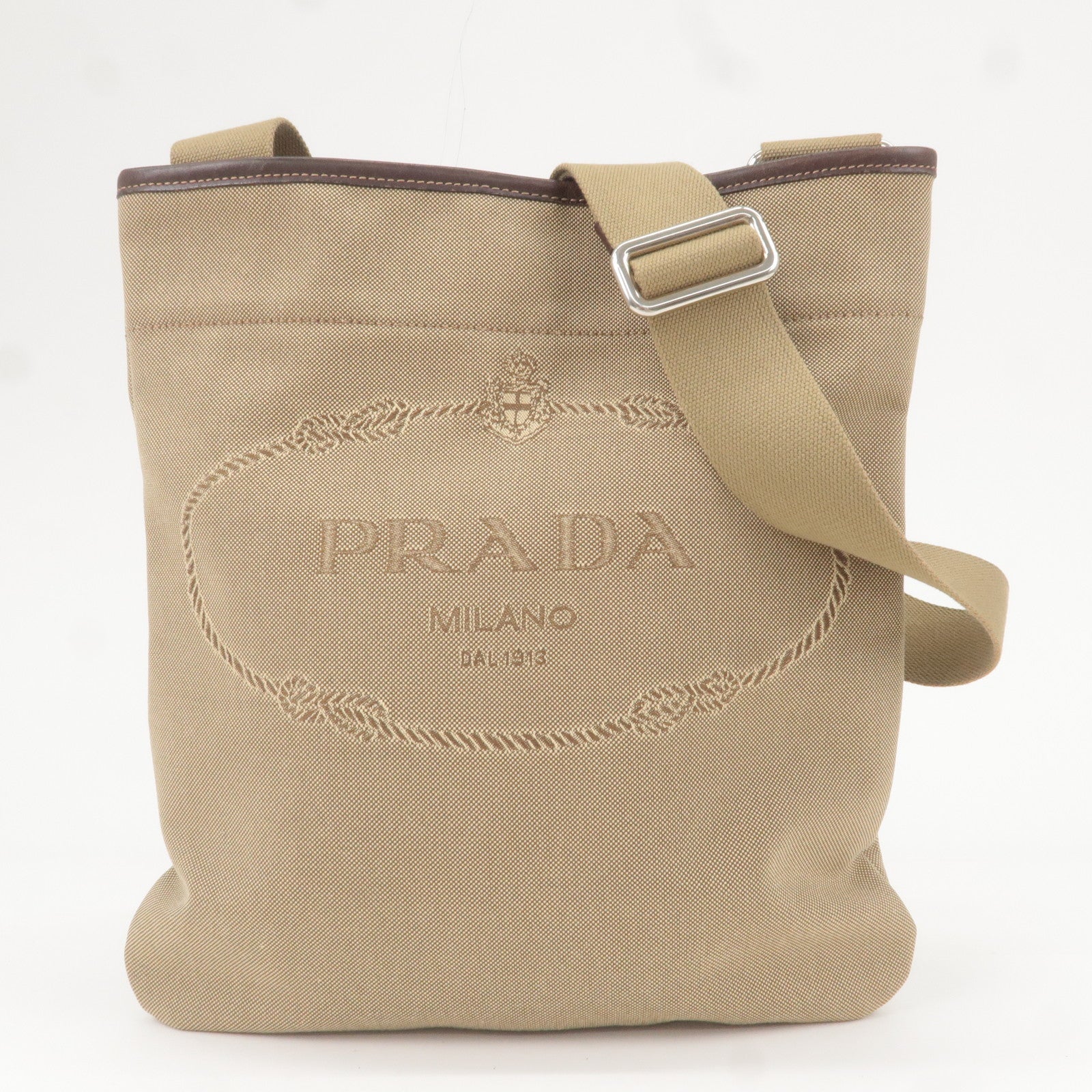 Prada Prada Logo Jacquard Leather Shoulder Bag Beige Brown Va0655 36755 7